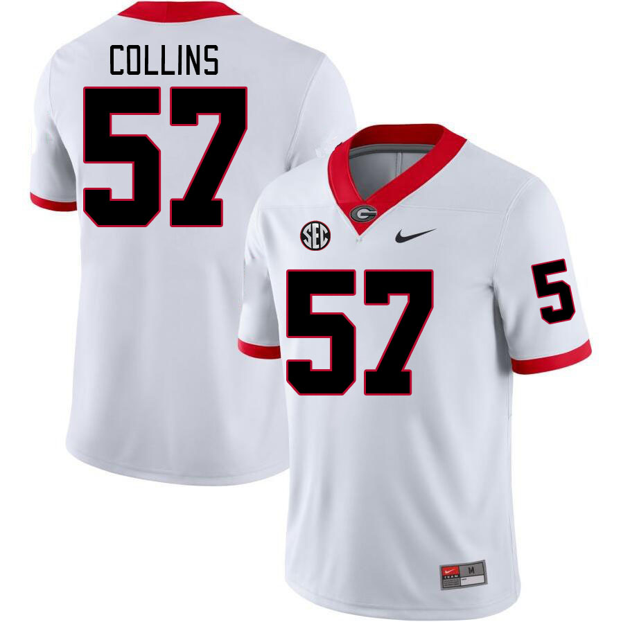 Men #57 Luke Collins Georgia Bulldogs College Football Jerseys Stitched-White - Click Image to Close